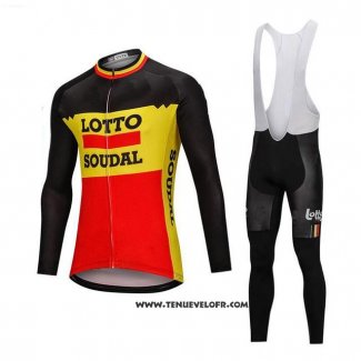 2018 Maillot Ciclismo Lotto Soudal Noir et Jaune Manches Longues et Cuissard