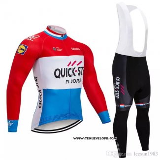 2018 Maillot Ciclismo Quick Step Floors Rouge Blanc Bleu Manches Longues et Cuissard