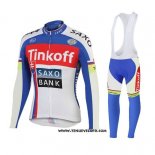 2018 Maillot Ciclismo Tinkoff Saxo Bank Rouge Bleu Manches Longues et Cuissard