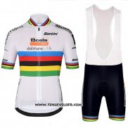 2018 Maillot Ciclismo UCI Mondo Champion Leader Boels Dolmans Blanc Manches Courtes et Cuissard