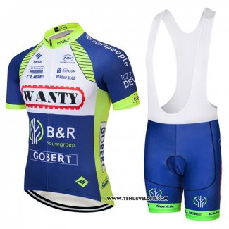 2018 Maillot Ciclismo Wanty Bleu et Blanc Manches Courtes et Cuissard