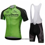 2018 Maillot Ciclismo Waowdeals Vert et Noir Manches Courtes et Cuissard