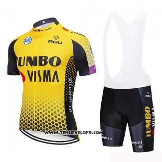 2019 Maillot Ciclismo Jumbo Visma Jaune Noir Manches Courtes et Cuissard