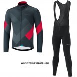 2019 Maillot Ciclismo Shimano Gris Rouge Manches Longues et Cuissard