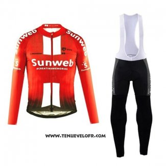 2019 Maillot Ciclismo Sunweb Orange Blanc Manches Longues et Cuissard