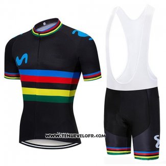 2019 Maillot Ciclismo UCI Mondo Champion Movistar Noir Manches Courtes et Cuissard