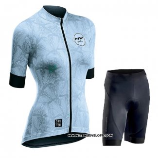 2020 Maillot Ciclismo Femme Northwave Bleu Noir Manches Courtes et Cuissard