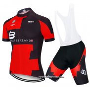 2020 Maillot Ciclismo Suisse Rouge Noir Manches Courtes et Cuissard