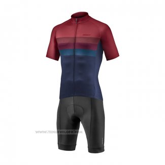 2021 Maillot Cyclisme Giant Fonce Rouge Bleu Manches Courtes et Cuissard