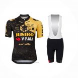 2023 Maillot Cyclisme Femme Jumbo Visma Noir Jaune Manches Courtes et Cuissard