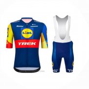 2023 Maillot Cyclisme Lidl Trek Bleu Rouge Manches Courtes et Cuissard