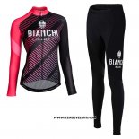 Maillot Ciclismo Femme Bianchi Milano Catria Noir Rose Manches Longues et Cuissard