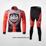 2010 Maillot Ciclismo Rock Racing Rouge et Bleu Clair Manches Longues et Cuissard