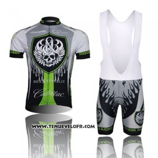 2013 Maillot Ciclismo Rock Racing Noir et Vert Manches Courtes et Cuissard