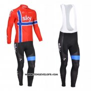 2013 Maillot Ciclismo Sky Champion Norvege Bleu et Rouge Manches Longues et Cuissard