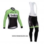2014 Maillot Ciclismo Belkin Vert et Noir Manches Longues et Cuissard