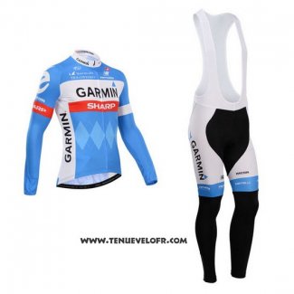 2014 Maillot Ciclismo Garmin Sharp Bleu Clair et Blanc Manches Longues et Cuissard