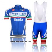 2014 Maillot Ciclismo Italie Bleu et Rouge Manches Courtes et Cuissard