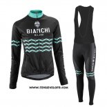 2016 Maillot Ciclismo Femme Bianchi Noir Manches Longues et Cuissard