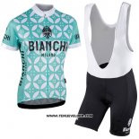2017 Maillot Ciclismo Femme Bianchi Vert et Blanc Manches Courtes et Cuissard