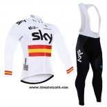 2017 Maillot Ciclismo Sky Champion Espagne Blanc Manches Longues et Cuissard