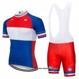 2018 Maillot Ciclismo FDJ Bleu Blanc Rouge Manches Courtes et Cuissard