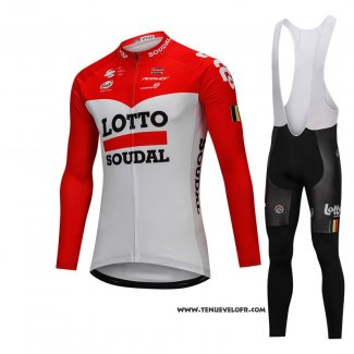 2018 Maillot Ciclismo Lotto Soudal Blanc et Rouge Manches Longues et Cuissard