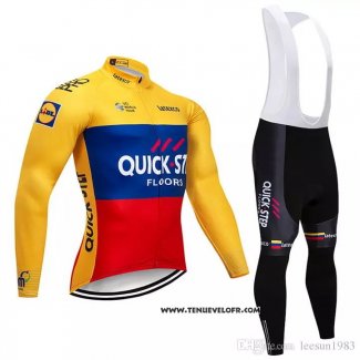 2018 Maillot Ciclismo Quick Step Floors Jaune Bleu Rouge Manches Longues et Cuissard