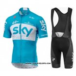 2018 Maillot Ciclismo Sky Bleu Blanc Manches Courtes et Cuissard