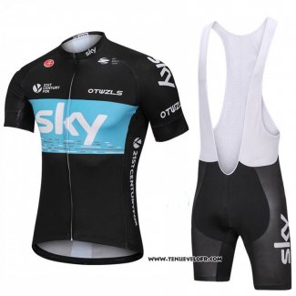 2018 Maillot Ciclismo Sky Noir et Bleu Manches Courtes et Cuissard