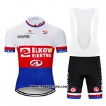 2019 Maillot Ciclismo Elkov Elektro Blanc Rouge Bleu Manches Courtes et Cuissard