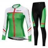 2019 Maillot Ciclismo Femme Mieyco Blanc Vert Manches Longues et Cuissard