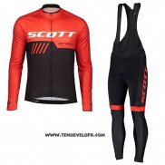 2019 Maillot Ciclismo Scott Noir Rouge Manches Longues et Cuissard