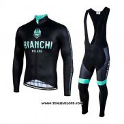 2020 Maillot Ciclismo Bianchi Noir Vert Manches Longues et Cuissard