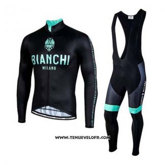 2020 Maillot Ciclismo Bianchi Noir Vert Manches Longues et Cuissard