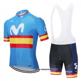 2020 Maillot Ciclismo Movistar Champions Espagne Bleu Manches Courtes et Cuissard