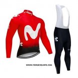2020 Maillot Ciclismo Movistar Rouge Blanc Manches Longues et Cuissard