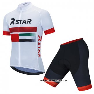 2021 Maillot Cyclisme R Star Blanc Rouge Manches Courtes et Cuissard