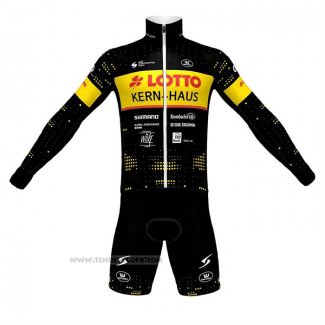 2023 Maillot Cyclisme Lotto-kern Haus Noir Jaune Manches Longues Et Cuissard