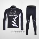 2011 Maillot Ciclismo Htc Highroad Noir et Blanc Manches Longues et Cuissard