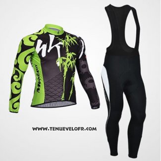 2014 Maillot Ciclismo Monton Noir et Vert Manches Longues et Cuissard