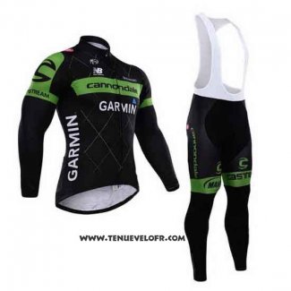 2015 Maillot Ciclismo Cannondale Vert et Noir Manches Longues et Cuissard