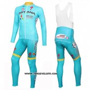 2016 Maillot Ciclismo Astana Bleu Clair et Jaune Manches Longues et Cuissard