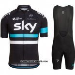 2016 Maillot Ciclismo Sky Bleu et Noir Manches Courtes et Cuissard