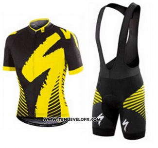 2016 Maillot Ciclismo Specialized Profond Noir et Jaune Manches Courtes et Cuissard