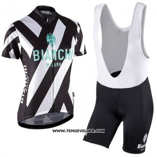 2017 Maillot Ciclismo Femme Bianchi Noir et Blanc Manches Courtes et Cuissard