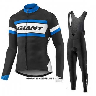 2017 Maillot Ciclismo Giant Bleu et Noir Manches Longues et Cuissard