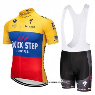 2018 Maillot Ciclismo Quick Step Floors Jaune Bleu Rouge Manches Courtes et Cuissard