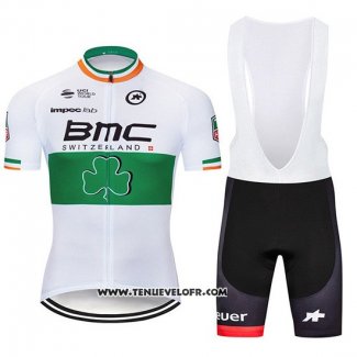 2019 Maillot Ciclismo BMC Blanc Vert Manches Courtes et Cuissard