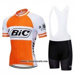 2019 Maillot Ciclismo Bic Blanc Orange Manches Courtes et Cuissard